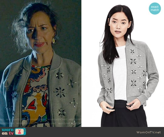 Banana Republic Embellished Bomber Jacket worn by Carol Pilbasian (Kristen Schaal) on Last Man On Earth