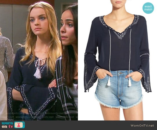 Band of Gypsies Embroidered Bell Sleeve Blouse worn by Claire Brady (Olivia Keegan) on Days of our Lives