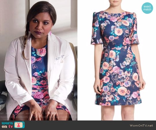 Betsey Johnson Floral A-Line Dress worn by Mindy Lahiri (Mindy Kaling) on The Mindy Project