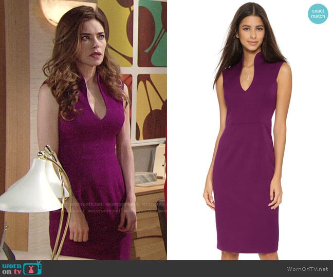 Black Halo Zara Sheath Dress in Iris worn by Victoria Newman (Amelia Heinle) on The Young and the Restless