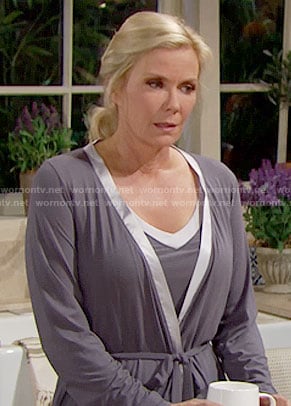 Brooke’s grey satin trim top and robe on The Bold and the Beautiful