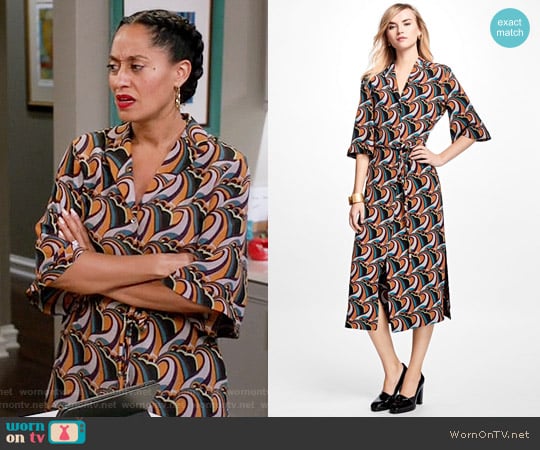 Brooks Brothers Silk Crepe Twirl Dress worn by Rainbow Johnson (Tracee Ellis Ross) on Black-ish