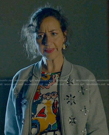 Carol's embellished bomber jacket on Last Man on Earth