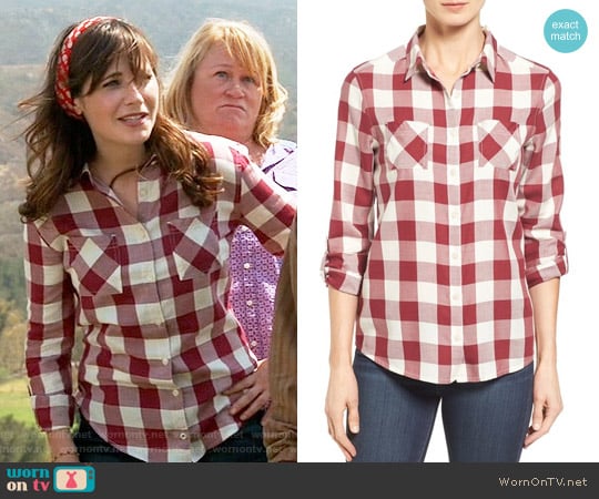 Caslon Long Sleeve Shirt in Ivory / Red Buffalo Plaid worn by Jessica Day (Zooey Deschanel) on New Girl