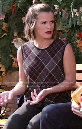 Chelsea’s sleeveless plaid top on The Young and the Restless