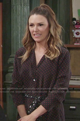 Chloe’s polka dot shirtdress with star print waist tie on The Young and the Restless