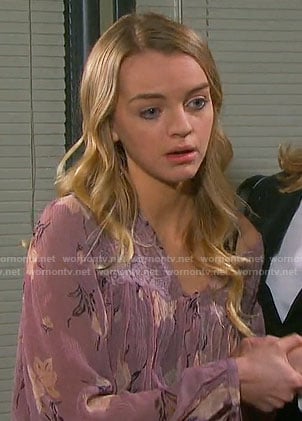 Claire’s purple floral blouse on Days of our Lives