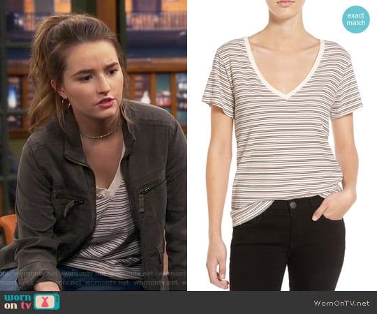 Current Elliott Striped V-neck Tee worn by Eve Baxter (Kaitlyn Dever) on Last Man Standing