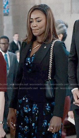 Daisy’s black and blue floral dress on Madam Secretary