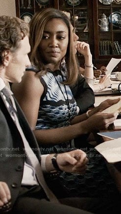 Daisy’s blue textured print dress on Madam Secretary