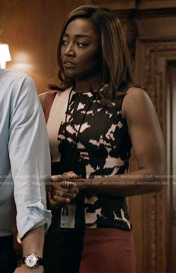 Daisy’s floral colorblock dress on Madam Secretary