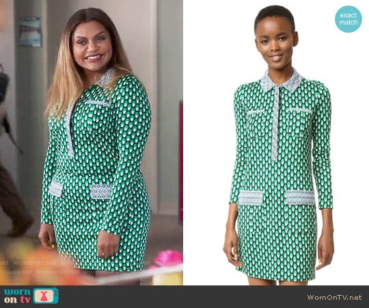 Diane von Furstenberg Denny Dress in Dots Green worn by Mindy Lahiri (Mindy Kaling) on The Mindy Project