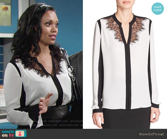 WornOnTV: Hilary’s black and white lace blouse on The Young and the ...