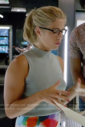 Felicity’s blue sleeveless mock neck top on Arrow