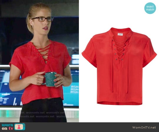 Frame Lace-Up Neckline Blouse worn by Felicity Smoak (Emily Bett Rickards) on Arrow