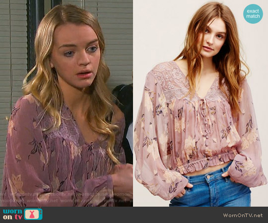 Free People Caught Up Printed Blouse worn by Claire Brady (Olivia Keegan) on Days of our Lives