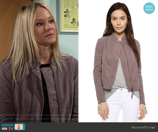 Free People Clean & Minimal Jacket in Dusk worn by Sharon Newman (Sharon Case) on The Young and the Restless