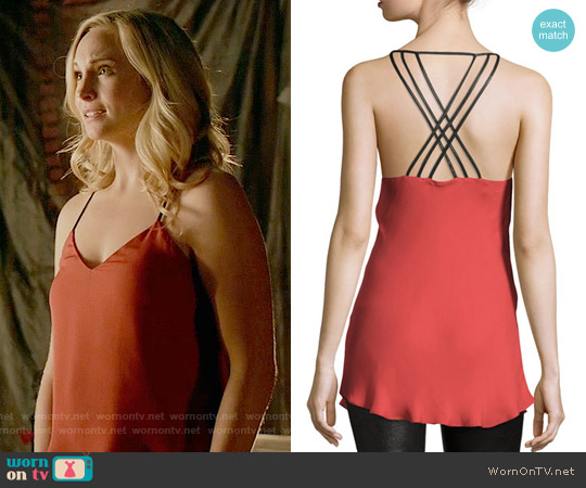 Haute Hippie Leather-Strap Silk Camisole worn by Caroline Forbes (Candice Accola) on The Vampire Diaries