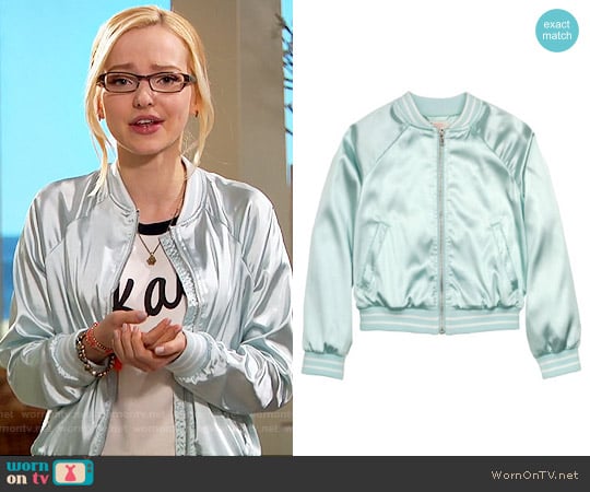 H&M Satin Bomber Jacket in Mint Green worn by Maddie Rooney (Dove Cameron) on Liv and Maddie