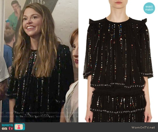 Isabel Marant Fordon Galaxy Embroidered Top worn by Liza Miller (Sutton Foster) on Younger