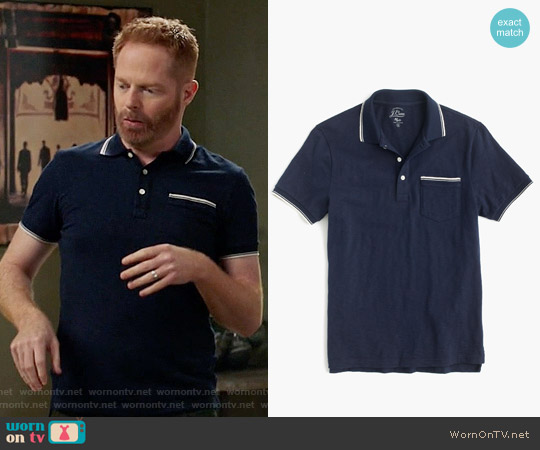 J. Crew Textured Cotton Tipped Polo Shirt in Navy worn by Mitchell Pritchett (Jesse Tyler Ferguson) on Modern Family