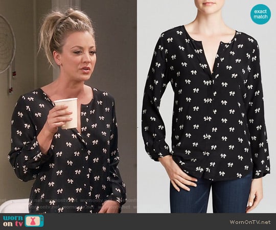 Joie 'Purine' Printed Bow Silk Blouse worn by Penny Hofstadter (Kaley Cuoco) on The Big Bang Theory