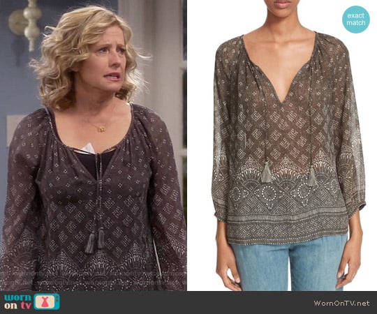 Joie Tullis Blouse in Fatigue worn by Vanessa Baxter (Nancy Travis) on Last Man Standing