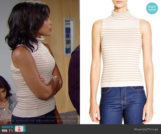 Karen Millen Striped Rib Knit Top worn by Maya Avant (Karla Mosley) on The Bold and the Beautiful