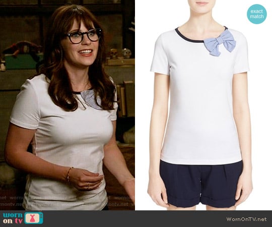 Kate Spade Bow Tee worn by Jessica Day (Zooey Deschanel) on New Girl