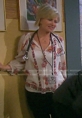 Kayla’s white floral blouse on Days of our Lives