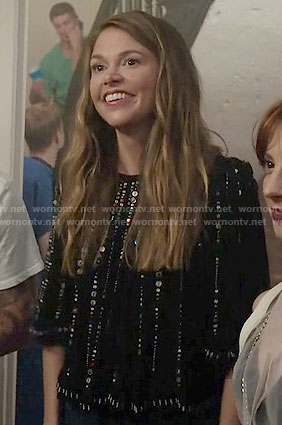 Liza's black bead embellished top on Younger