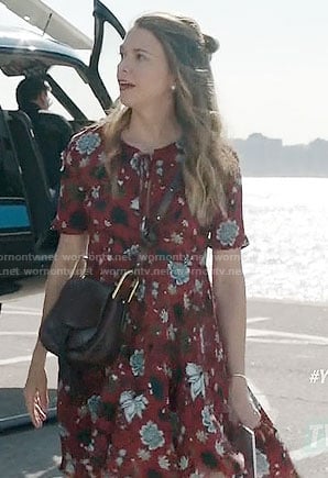 Liza's red floral short sleeved dress on Younger