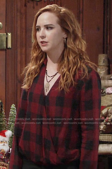 Mariah’s red checked wrap top on The Young and the Restless