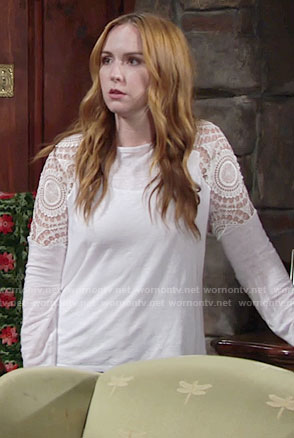 Mariah’s white top with crochet sleeves on The Young and the Restless