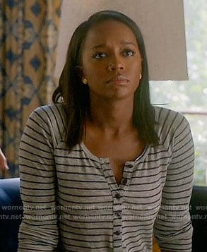 Michaela's grey striped henley tee on How to Get Away with Murder