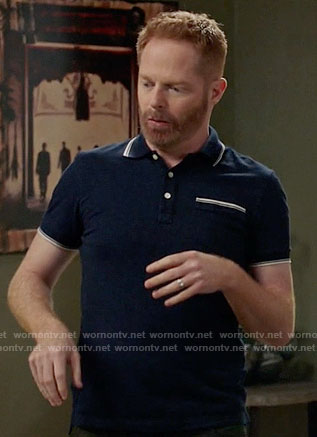 Mitchell's navy polo shirt with white trim on Modern Family