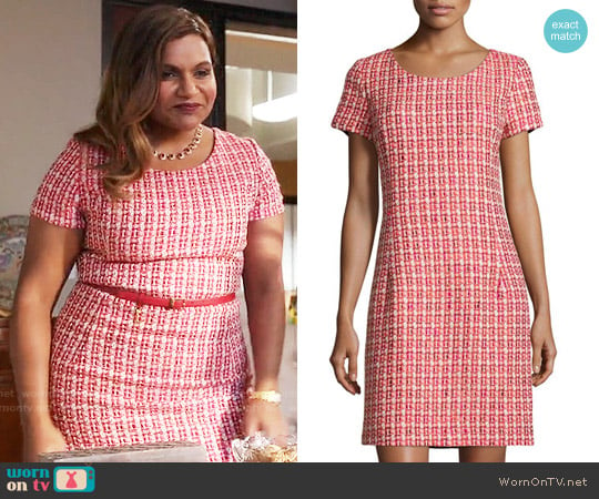 Oscar de la Renta Tweed Cap-Sleeve Sheath Dress in Ruby worn by Mindy Lahiri (Mindy Kaling) on The Mindy Project