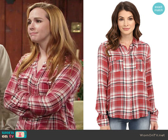 Paige 'Mya' Shirt in Cedar / Cream / Evening worn by Mariah Copeland (Camryn Grimes) on The Young and the Restless