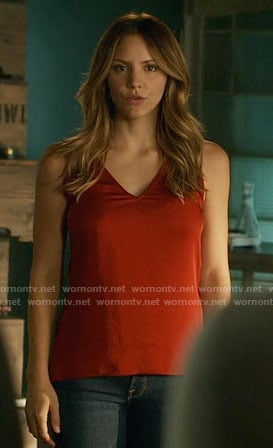 Paige's red v-neck top on Scorpion