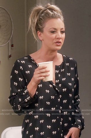 Penny’s black and white bow print blouse on The Big Bang Theory