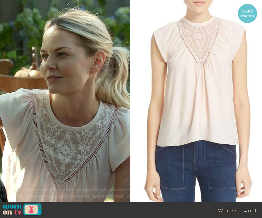 Rebecca Taylor Embroidered Inset Silk Top worn by Emma Swan (Jennifer Morrison) on Once Upon A Time