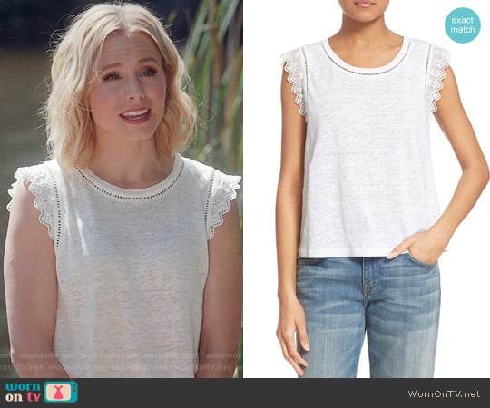 Rebecca Taylor Lace Trim Linen Tank worn by Eleanor Shellstrop (Kristen Bell) on The Good Place