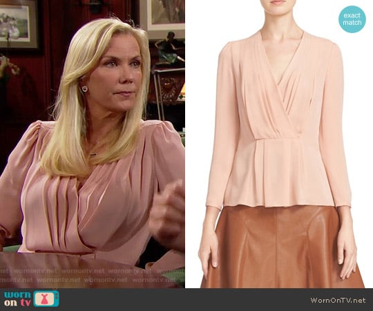 Rebecca Taylor Pleated Georgette Faux Wrap Blouse worn by Brooke Logan (Katherine Kelly Lang) on The Bold and the Beautiful