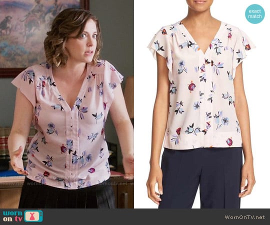 Rebecca Taylor 'Bellflower' Flutter Sleeve Floral Silk Top worn by Rebecca Bunch (Rachel Bloom) on Crazy Ex-Girlfriend