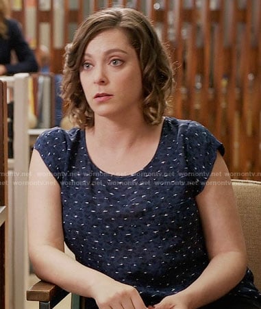 Rebecca's blue printed top on Crazy Ex-Girlfriend