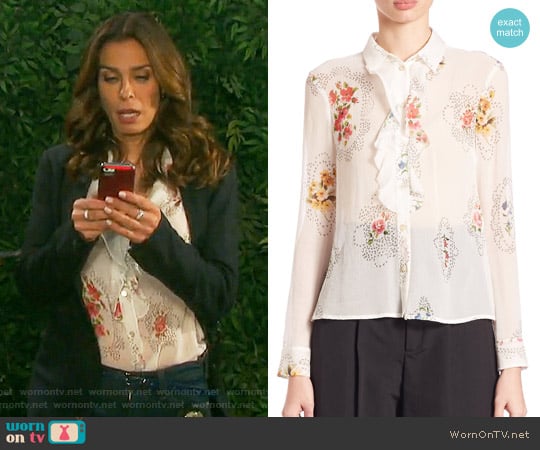 RED Valentino Framed Floral-Print Ruffle-Front Blouse worn by Hope Williams (Kristian Alfonso) on Days of our Lives