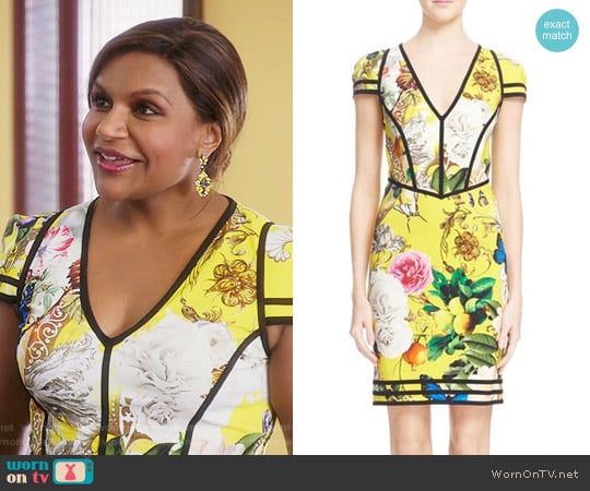 Roberto Cavalli 'Wonderland' Print Sheath Dress worn by Mindy Lahiri (Mindy Kaling) on The Mindy Project