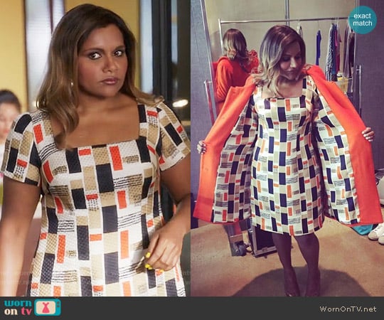 Salvador Perez Custom Designed Geometric Dress worn by Mindy Lahiri (Mindy Kaling) on The Mindy Project