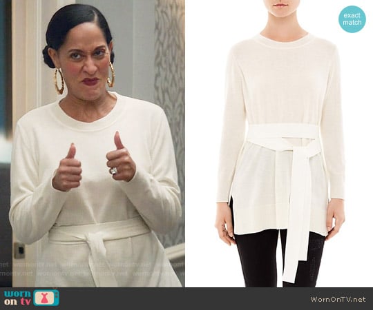 Sandro Coline Belted Sweater worn by Rainbow Johnson (Tracee Ellis Ross) on Black-ish