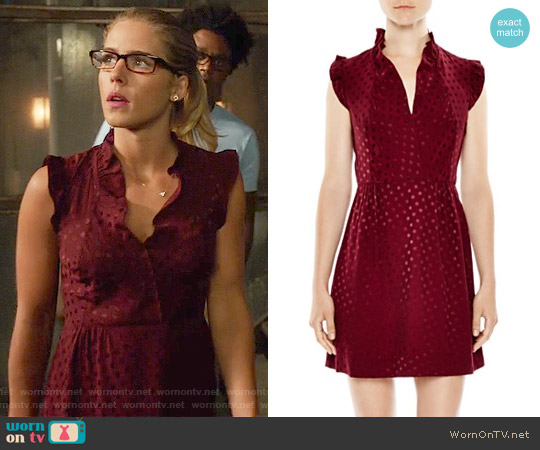 Sandro Jasmine Dot Print Dress worn by Felicity Smoak (Emily Bett Rickards) on Arrow